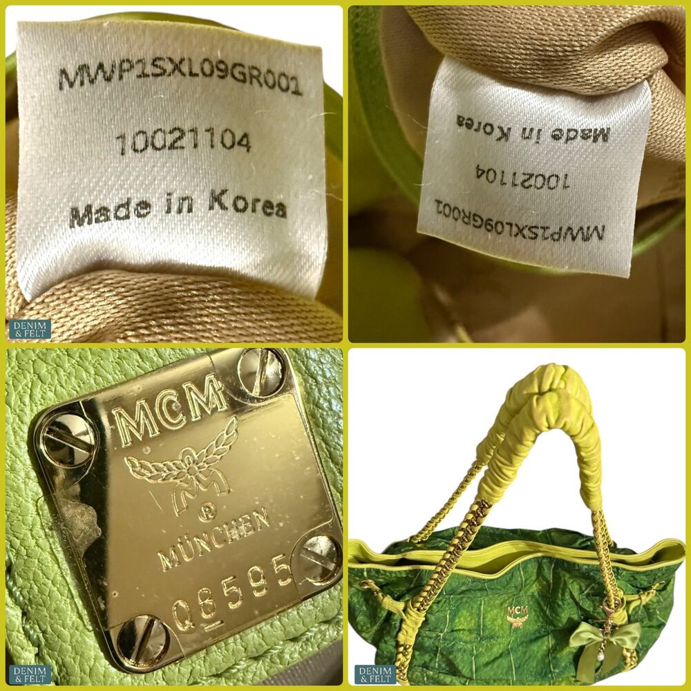 MCM Green Leather Shoulder Bag Gold Chain Handles Vintage Rare Purse Tote - Picture 15 of 16